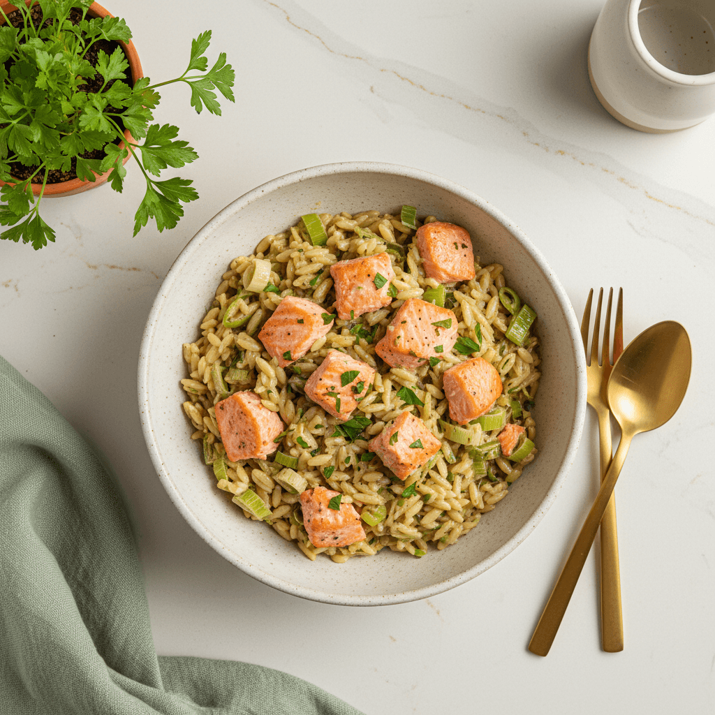 Orzo saumon poireaux