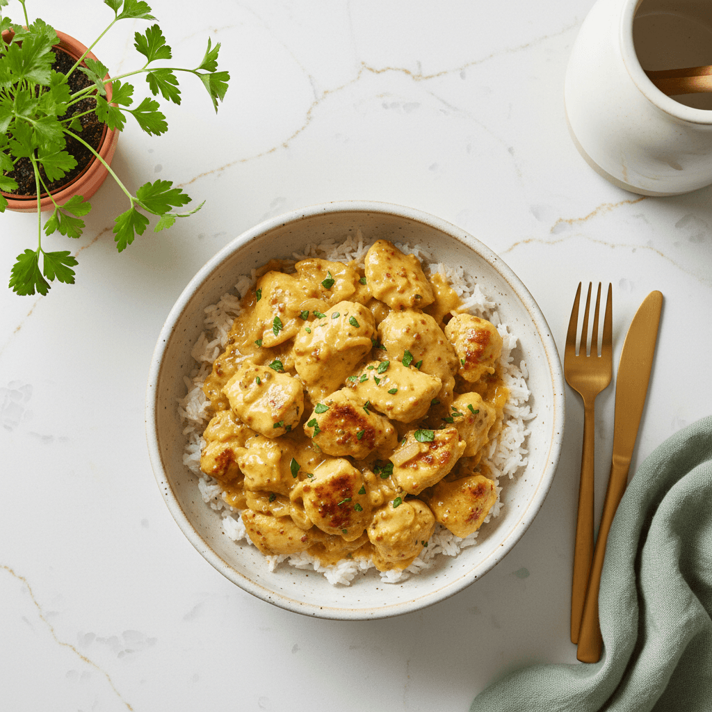 Poulet à la moutarde et riz